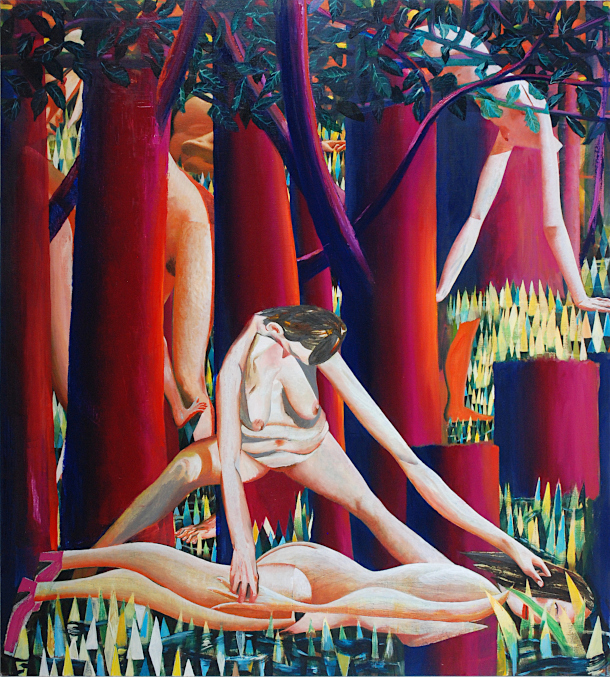 Dans la foret, 2020 Huile sur toile. 200x180 cm